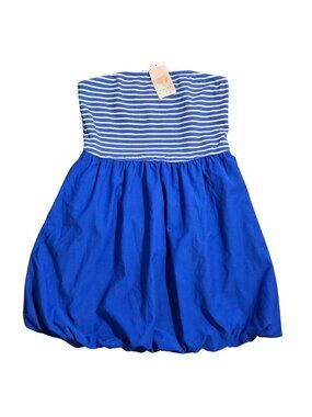 NWT | KIRUNDO Royal Blue Striped Strapless Bubble Hem Mini Dress Large